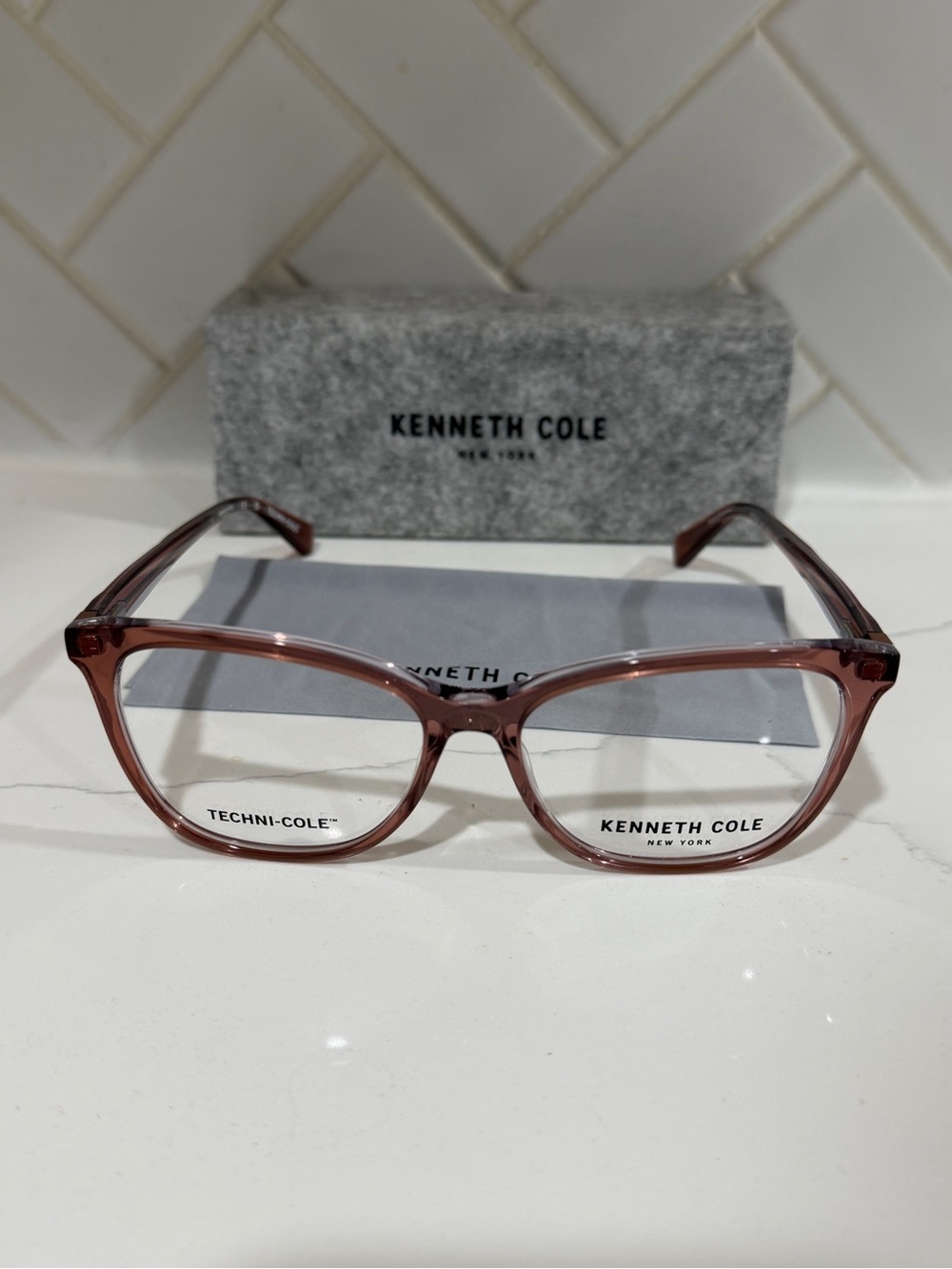 Kenneth Cole Transparent Brown Rectangle Eyeglass Frames